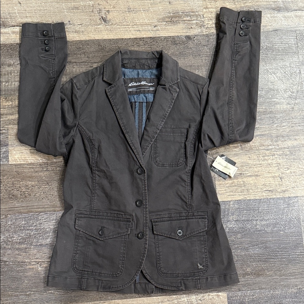 Eddie Bauer Women's Charcoal Legend Wash Blazer Utility Jacket. NWT. Size 6